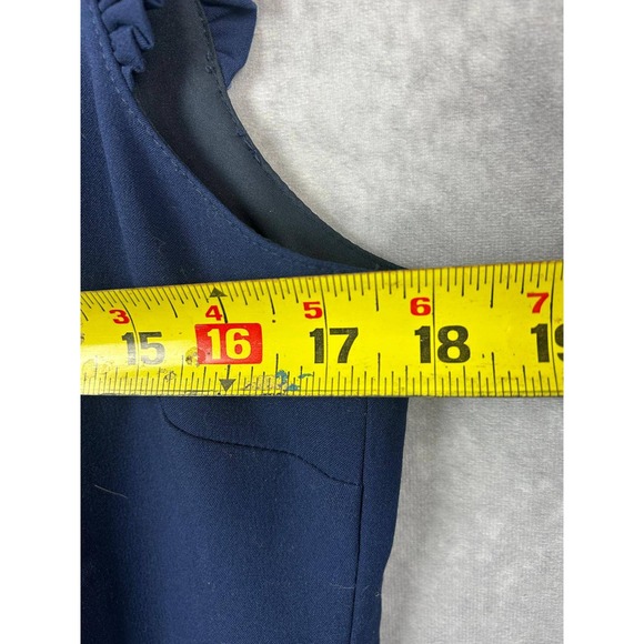 J. Crew Navy Blue Sleeveless Ruffle Neck Shift Dress Women Size 12 - Picture 10 of 11